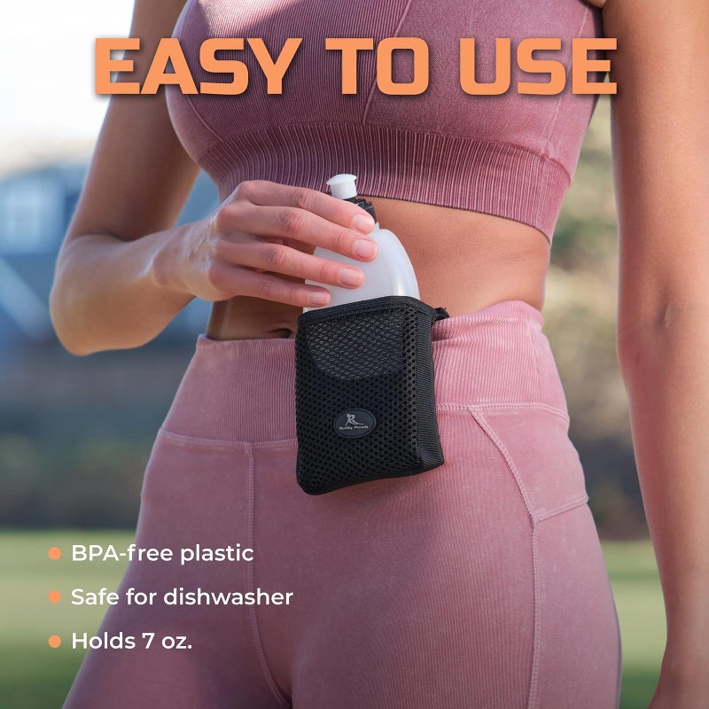 Running Buddy Running Water Bottle Pouch - 4" x 4" Black, 7 oz - Magnetic Water Bottle Holder for Running & Walking - No-Bounce Hydration Pack - Image 4